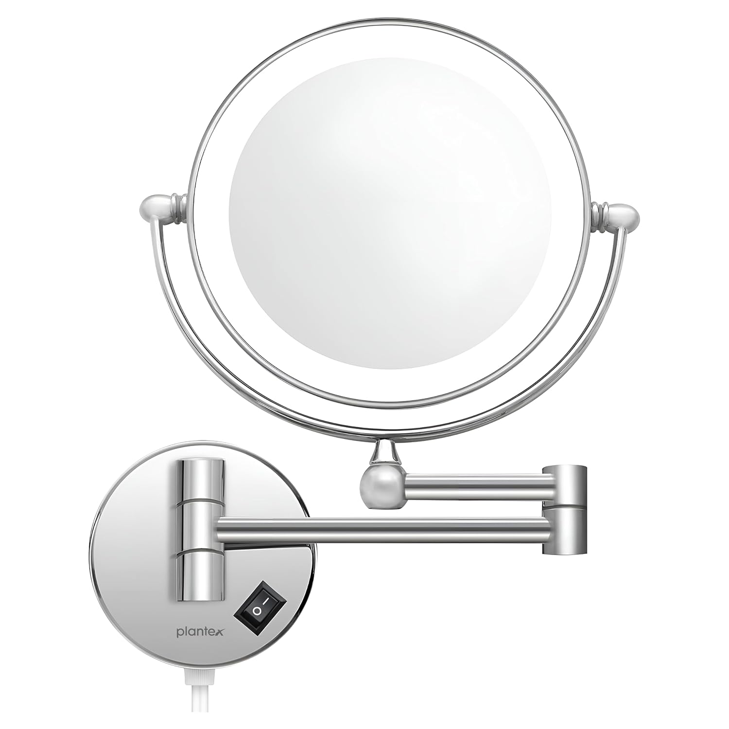 Plantex Brass and 304 Stainless-Steel Magnifying Mirror with LED/Makeup Mirror with Light/Zoom Mirror- 5x/1x Magnification (8 Inch-Chrome/Wall Mount) Plantex Brass and 304 Stainless-Steel Magnifying Mirror with LED/Makeup Mirror with Light/Zoom Mirror- 5x/1x Magnification (8 Inch-Chrome/Wall Mount)