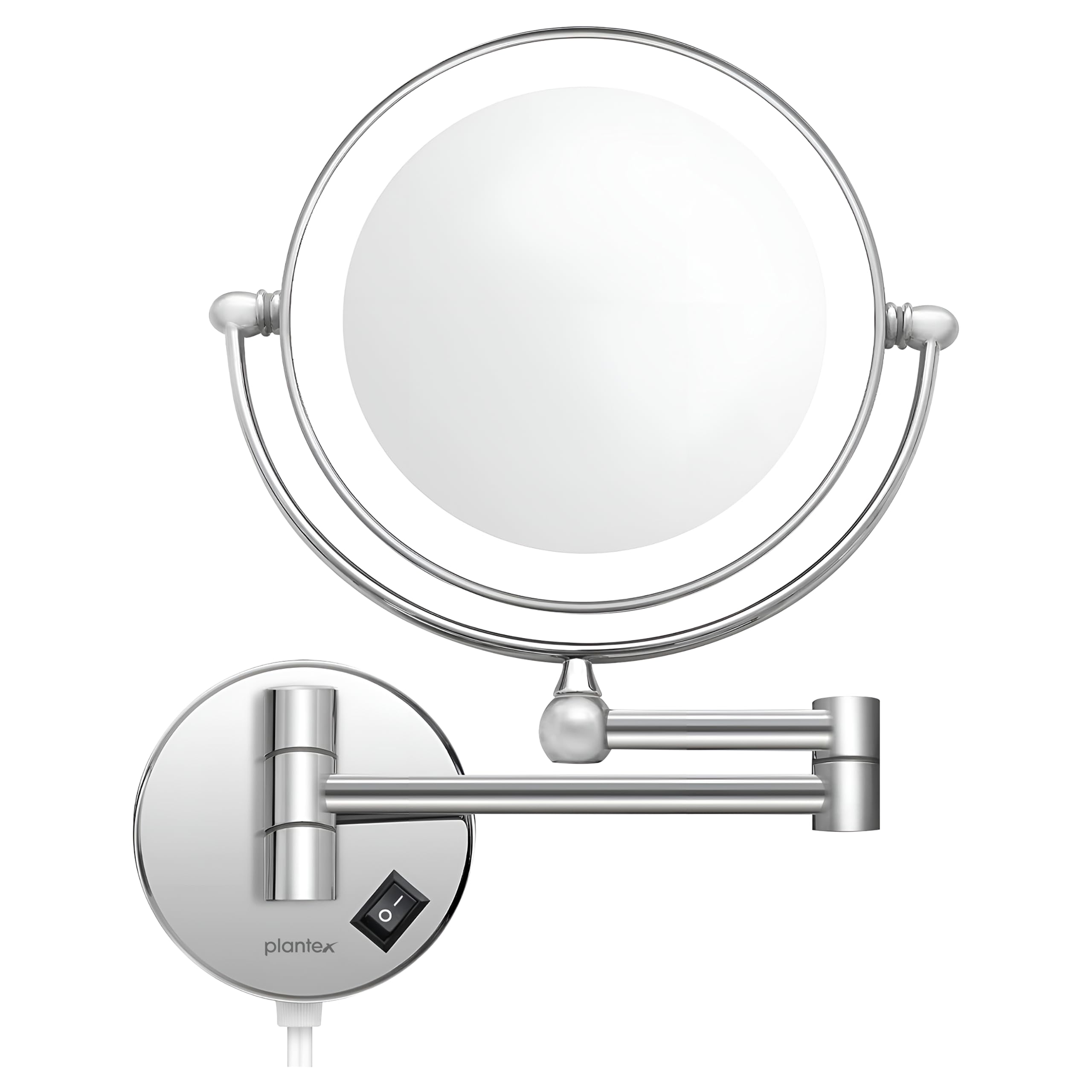 Plantex Brass and 304 Stainless-Steel Magnifying Mirror with LED/Makeup Mirror with Light/Zoom Mirror- 5x/1x Magnification (8 Inch-Chrome/Wall Mount)-image-32