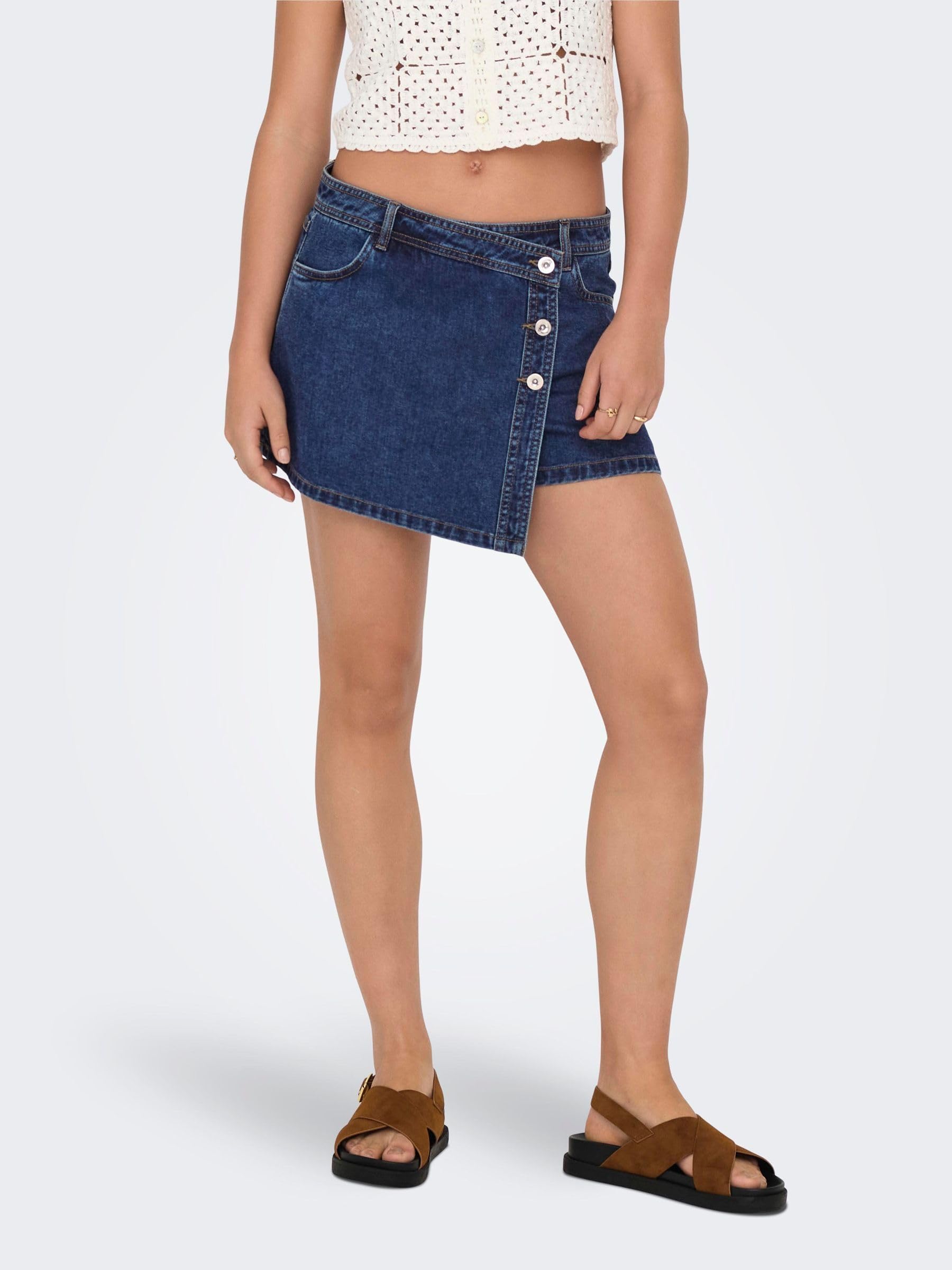 ONLY Mujer Modernos Shorts Estilo Minifalda Botonadura Falda Pantalón Vaquera Bolsillos