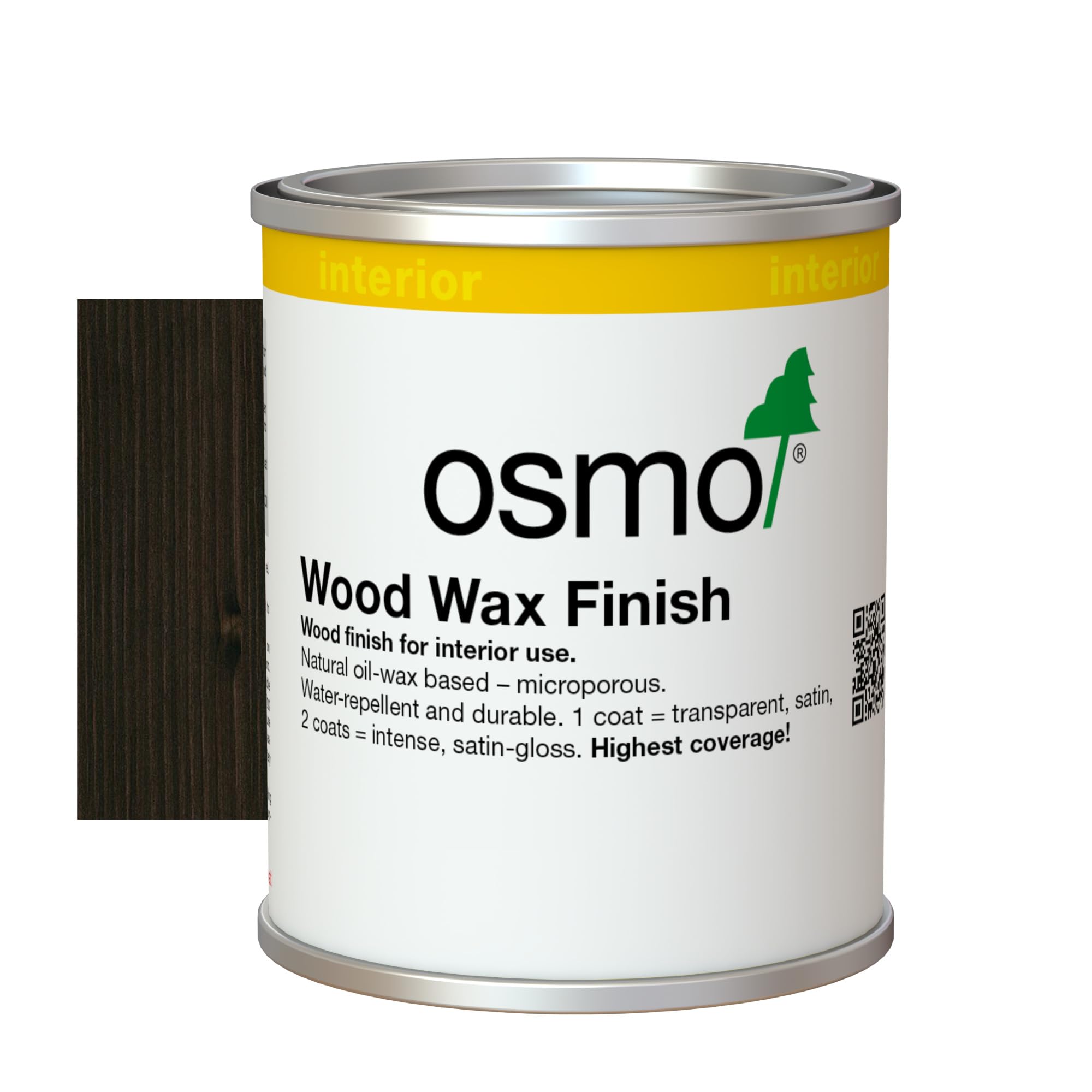 Osmo Wood Wax Finish 3161, Tester Size - Ebony Satin Finish, 125ml - Durable Furniture Wax for Wooden Furniture, Water-Resistant Floor Wax, Wood Treatments - Ideal for Oak, Pine & More