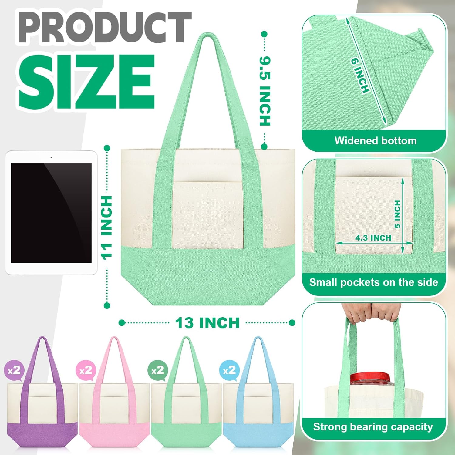 Amylove Mini Canvas Tote Bag with Pockets Duty Canvas Sublimation Blank Small Bag Mini Reusable Tote for Crafts DIY