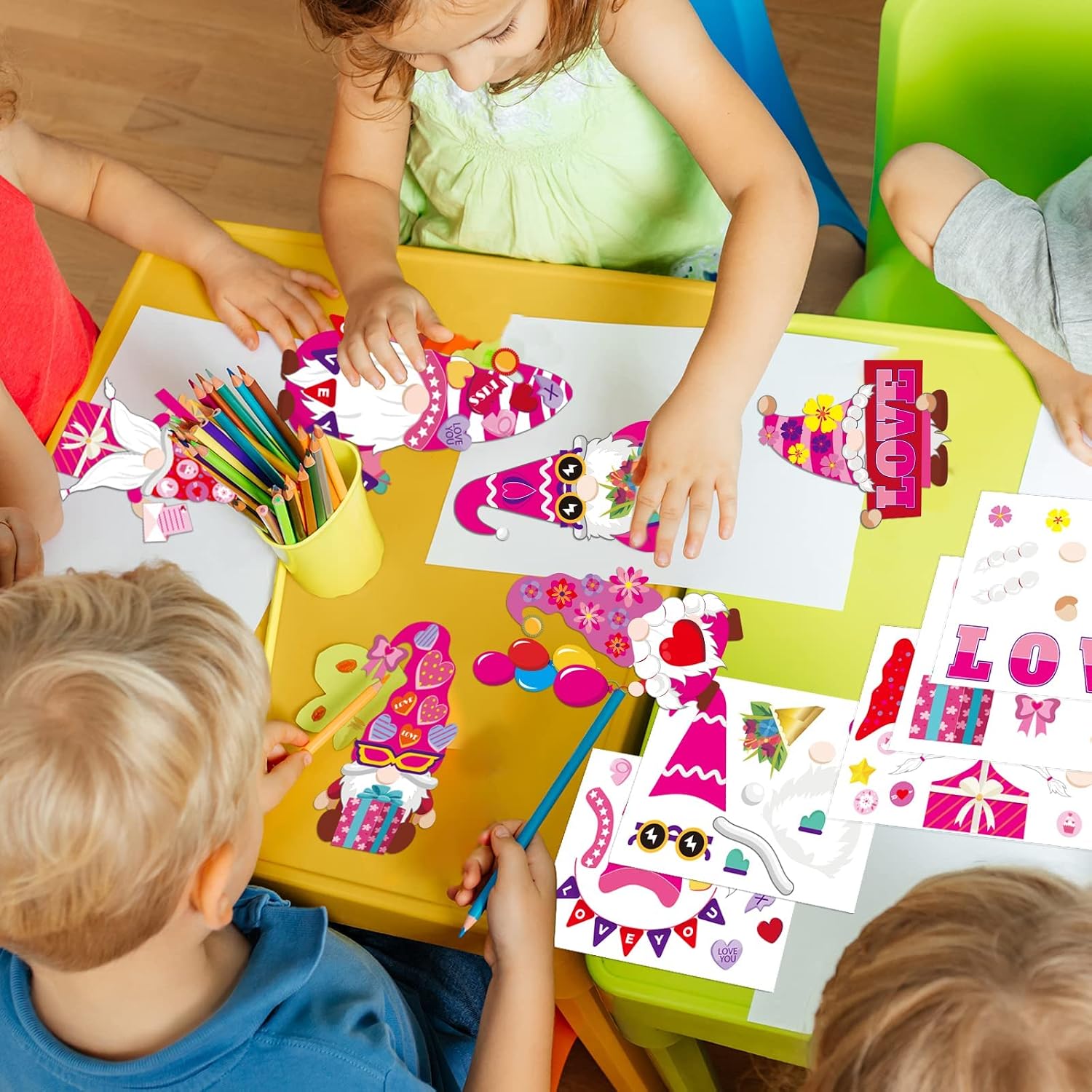 chiazllta 30 Packs Valentine's Day Craft Kits DIY Gnome Art Craft for Preschool Kids, Valentine's Make Your Own Gnome Paper Craft Set for Home Class Game Activities Kindergarten