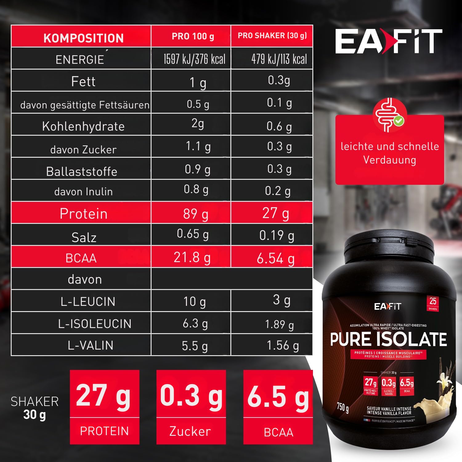 Whey Isolat Protein Pulver 750g - Hochreines Molkenprotein Muskelaufbau | Vanille - Whey Protein Isolat Hochrein - Eiweissreich Für Muskelaufbau & Regeneration - Für Sportler - EAFIT