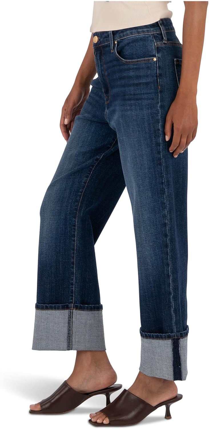 KUT from The Kloth Womens Sienna High-Rise Straight Leg-roll Up 5" in Clarity - Image 3