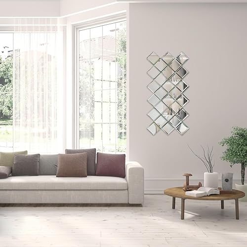 Vista 4 de Lovdeco Azulejo de mosaico de cristal de espejo biselado de 3 pulgadas para despegar y pegar, azulejos de mosaico de cristal plateado para cocina