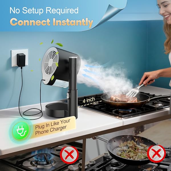 Portable Range Hood - Adjustable Height & Rotating Vent, 3-Speed Desktop Kitchen Exhaust Fan with Large Oil Cup & Low Noise, Detachable Filter Portable Exhaust Fan for BBQ, RV, Apartments, Dorm - 5