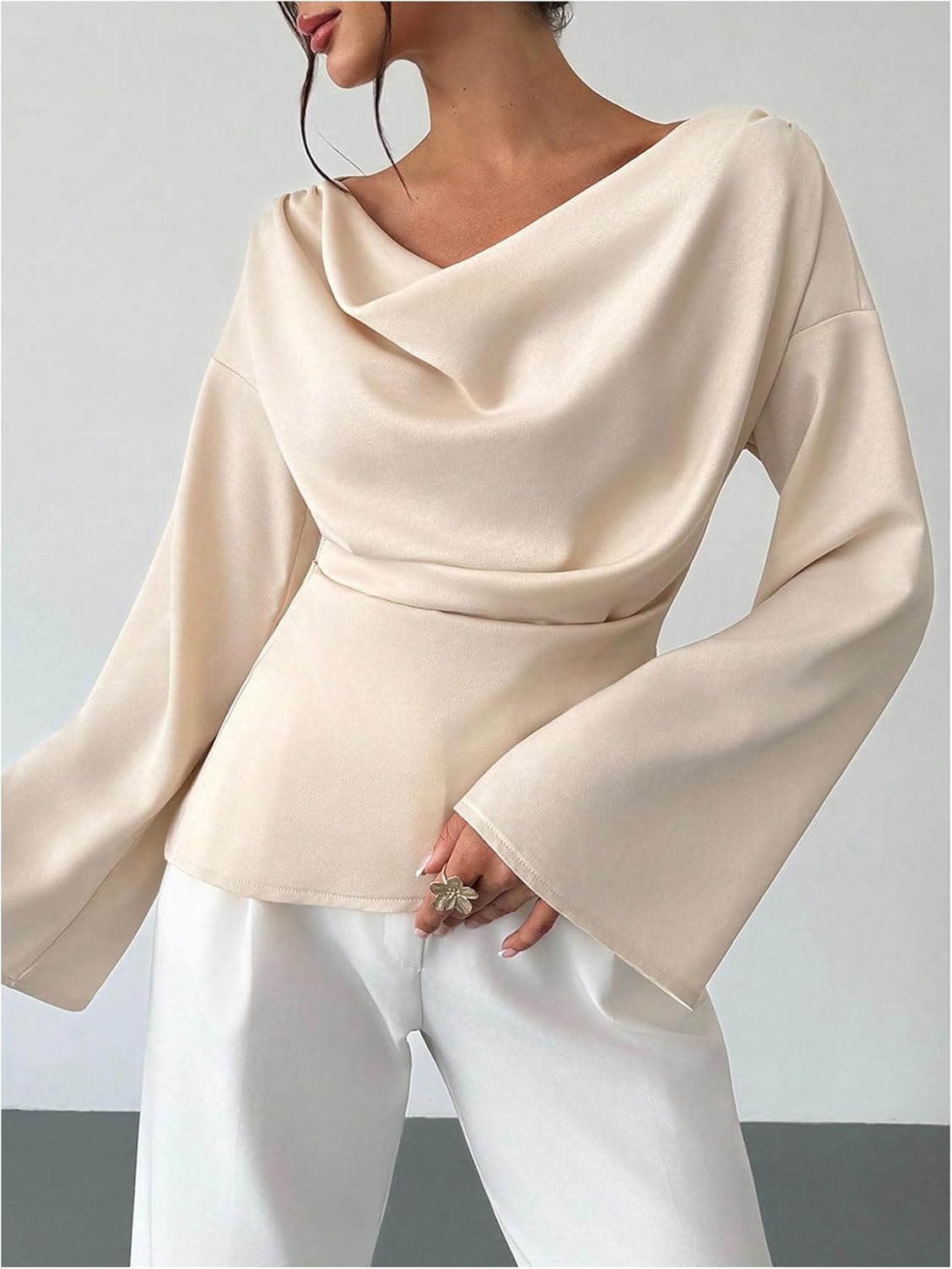 Floerns Women's Elegant Draped Long Sleeve Blouse Tops Cowl Neck Office Work Shirts Business Casual Outfits - Image 5