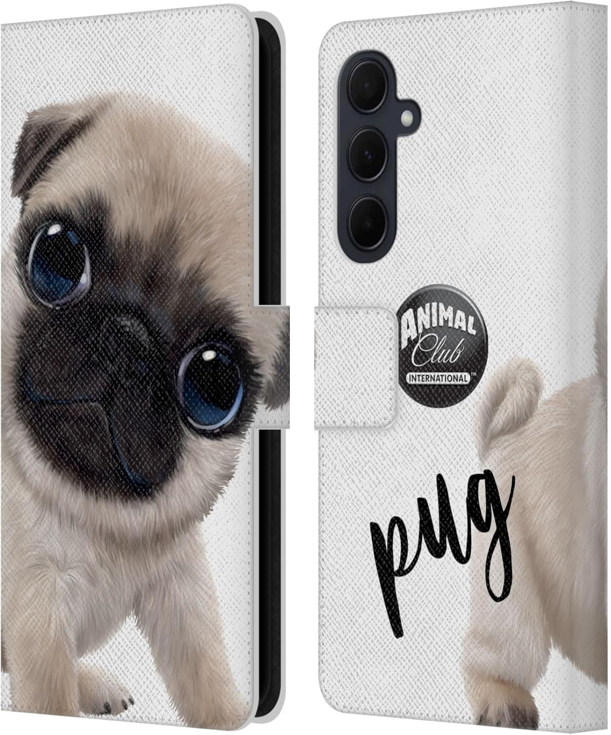 Head Case Designs Officially Licensed Animal Club International Pug Faces Leather Wallet Case Compatible with Samsung Galaxy A35 5G