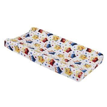 Sesame Street Elmo, Big Bird, Cookie Monster Red, Yellow, Blue & White with Stars Super Soft Changing Pad Cover, Red, Blue, Yellow, Green