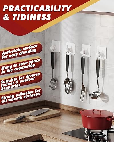 Miniatura 7 de Auxmir Ganchos adhesivos resistentes de 22 libras (máx.), paquete de 5 toalleros autoadhesivos sin daños, acero inoxidable para abrigo, impermeable,