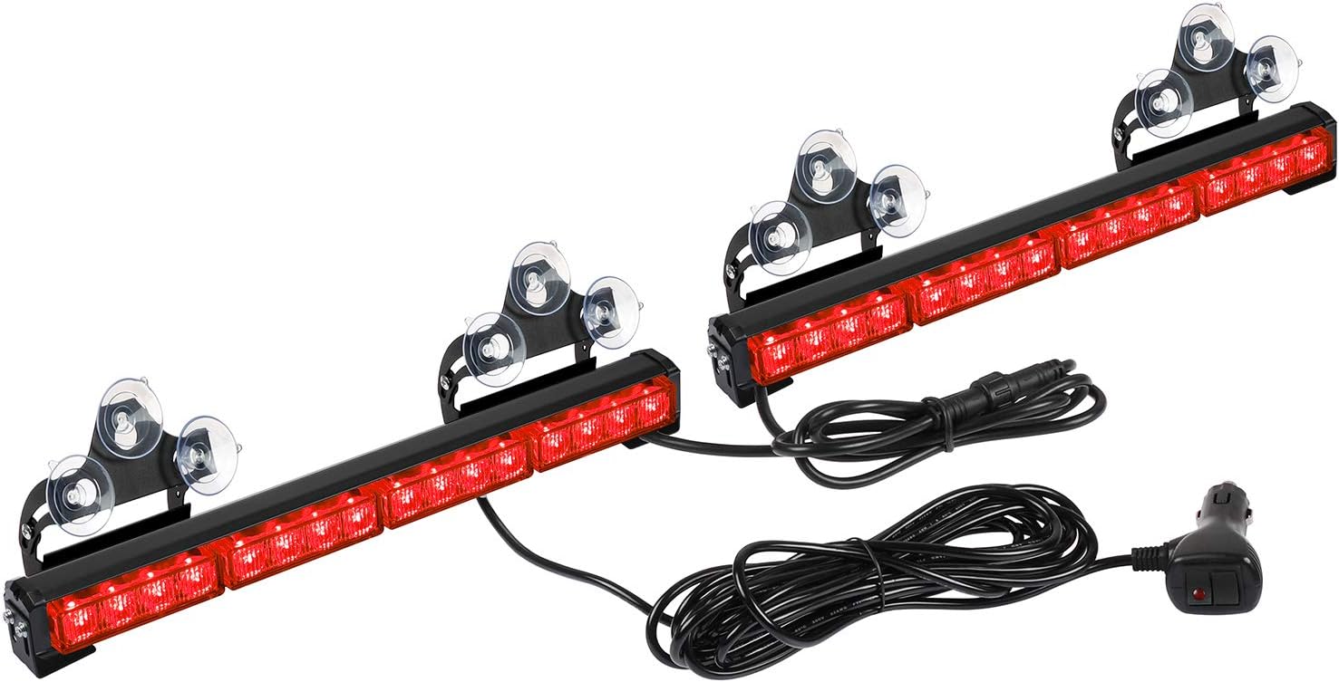 ASPL 2x16.8 inch Emergency Flashing LED Traffic Advisor Strobe Light Bar 32LED 26 Flash Patterns Interior Safety Warning Lights (Red)