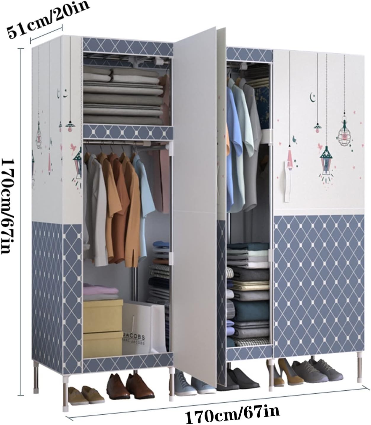 Portable Closet Large Combination Multipurpose Closet Wardrobe Portable Wardrobe Organizer Bedroom Assembly Easy to Assemble (28x18x56 Inches) Wardrobes for Storing Clothes (Color : A) (A)
