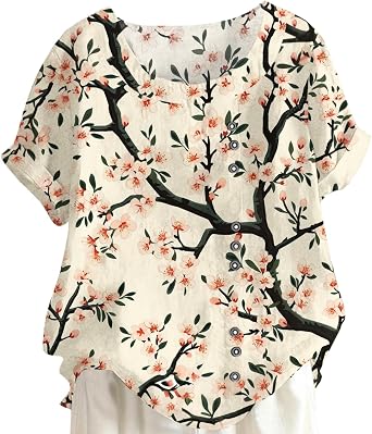 Summer Tops for Women 2025 Trendy Casual Short Sleeve Crew Neck T Shirts Fashion Boho Floral Tee Tops