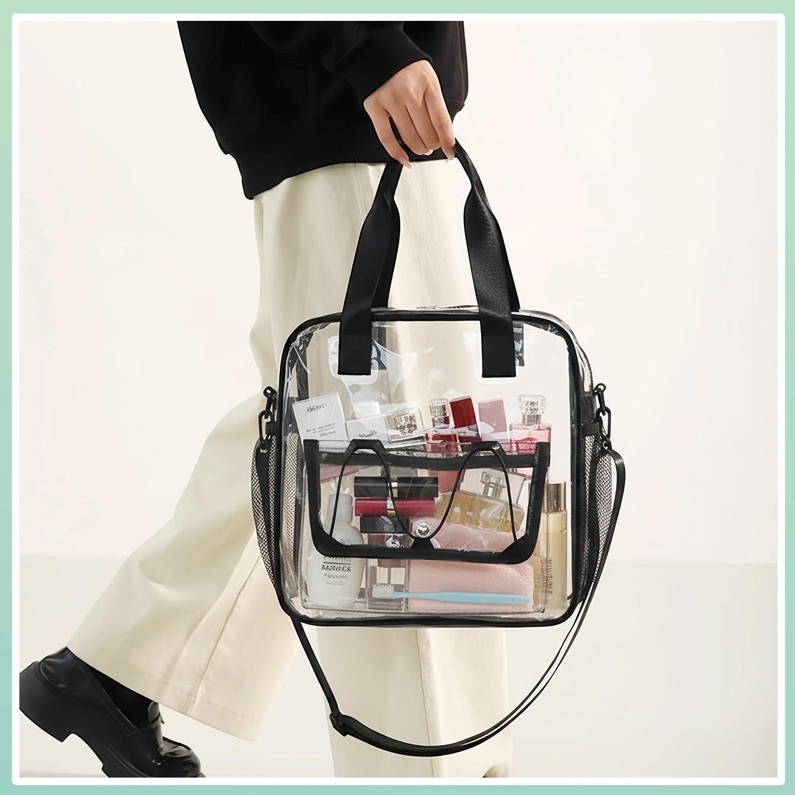Sac Transparent Fourre Tout en PVC 30x30x13 cm Bandoulière Clear Bag pour Sports