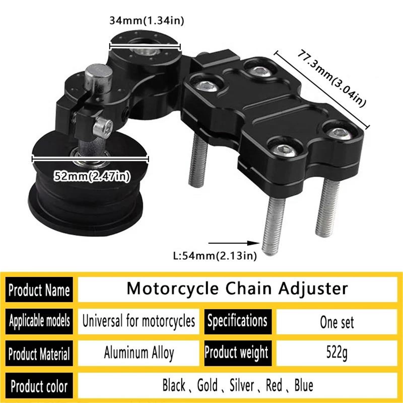 Accessoires De Réglage Universels pour Moto, Tendeur De Chaîne De Roue De Réglage, Tendeur De Rouleau pour Moto, Motocross, Chopper, VTT