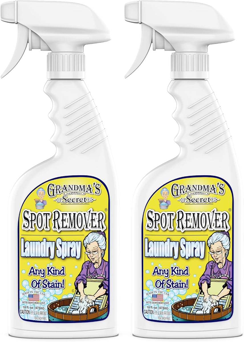 Grandma's Secret Spot Remover Spray para lavandería – Quitamanchas de tela sin cloro, lejía ni toxinas para ropa – Elimina manchas de aceite, pintura, sangre y mascotas – 16 oz, paquete de 2