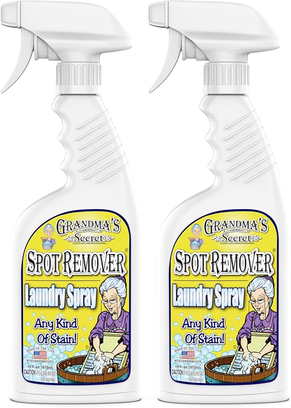 Grandma's Secret Spot Remover Spray para lavandería – Quitamanchas de tela sin cloro, lejía ni toxinas para ropa – Elimina manchas de aceite, pintura, sangre y mascotas – 16 oz, paquete de 2