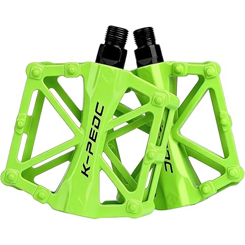 Aluminium CNC Bike Pedals 9/16", Lightweight Mountain Road Bike Pedal with 16 Anti-Skid Pins Bicycle Pedals for MTB BMX