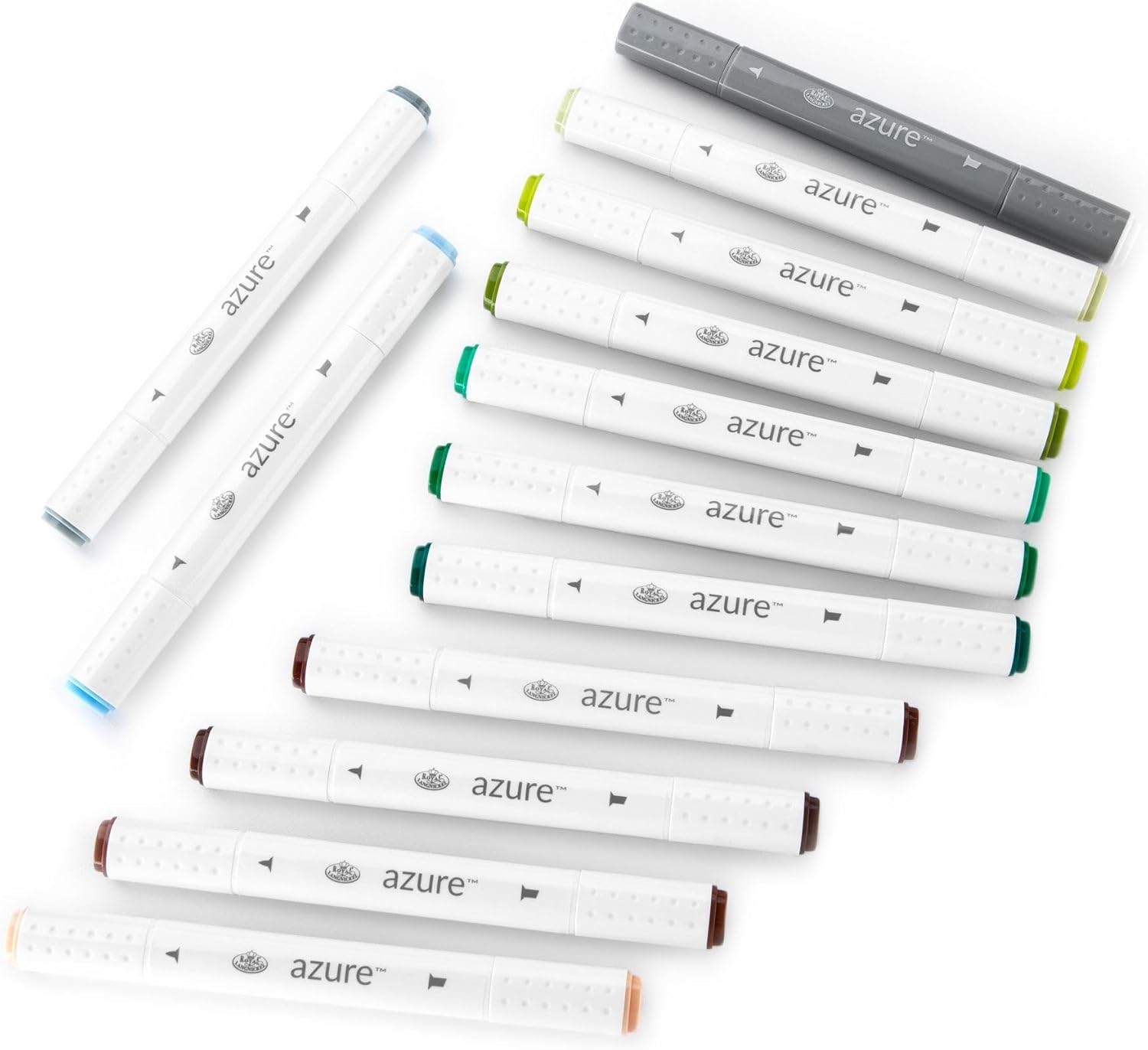 Royal & Langnickel Azure, 13pc Dual-Tip, Alcohol Based Marker Set, Includes - 12 Markers & 1 Blender, Forest Colors