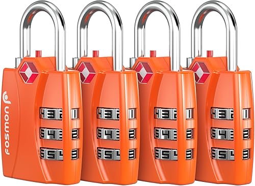 Fosmon Candados de equipaje aceptados por la TSA (naranja, paquete de 4), indicador de alerta abierta, códigos de candado de combinación de 3