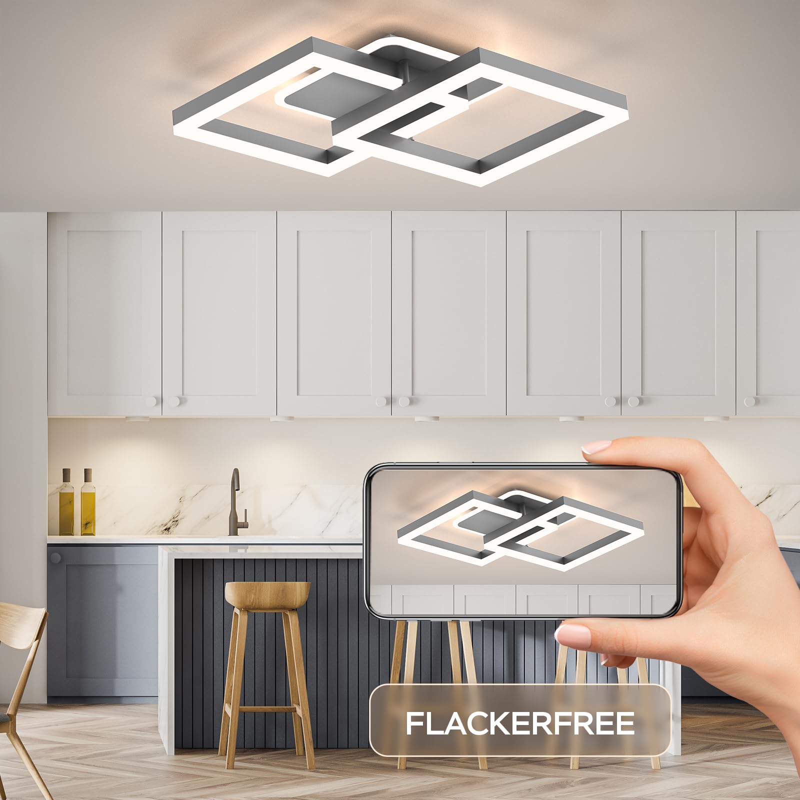 ANTENLICHT 40W Lampara Techo salon LED Regulable con Control Remoto, Moderno Plafon Led Techo Blanco Cálido a Frío 3000K-6500K, Luz de Techo Geométrico 3600LM para Salón, Dormitorio, Comedor, Gris