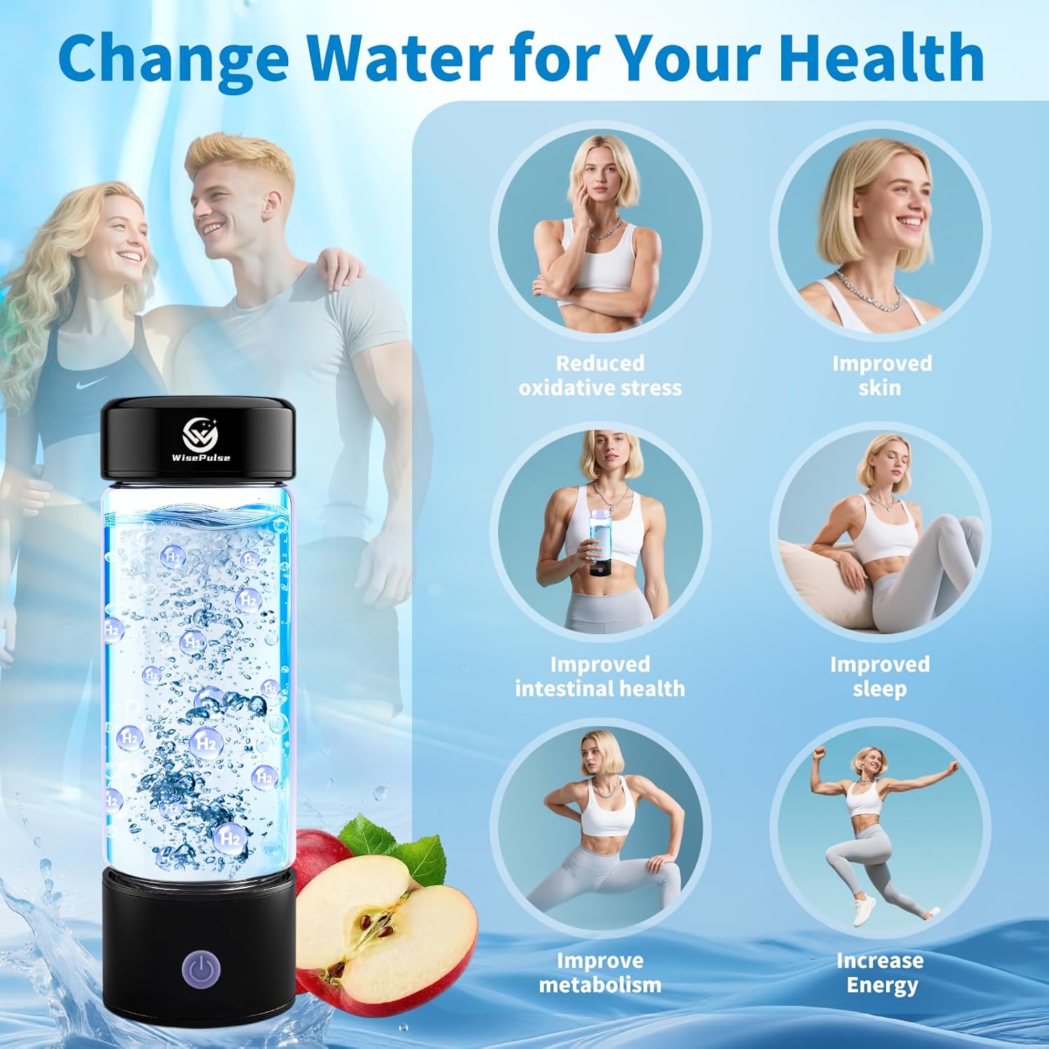 Hydrogen Water Bottle: 4500+ PPB Portable Hydrogen Generator with SPE PEM Tech, 15oz Double-Wall Insulated Glass, Rechargeable for Uses - Fast Hydration for Sports, Gym, Outdoor Travel, Healthy Gift - Image 5