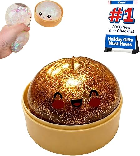 New Glitter Dumpling Squishy, 2026 Mini Crazy Fun Tie Dye Bao Bun, Colorful Soft Squeeze Decompression Dough with Food Steamer, Desk Party Favors Ideas Gifts Easter Basket Stuffers(Shimmering)