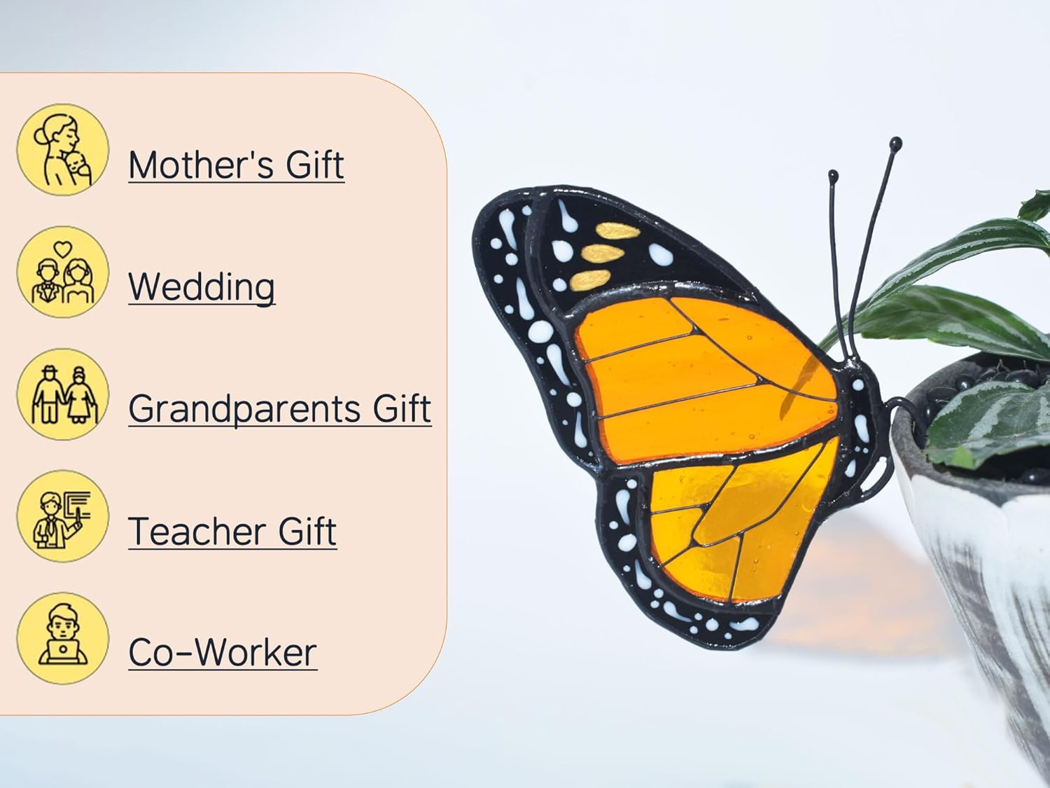 Lolitarcrafts Stained Glass Butterfly Monarch Suncatcher for Pot Plant Decoration,Gift for Women Light Catcher Sun Room Decor Village Style - Image 4