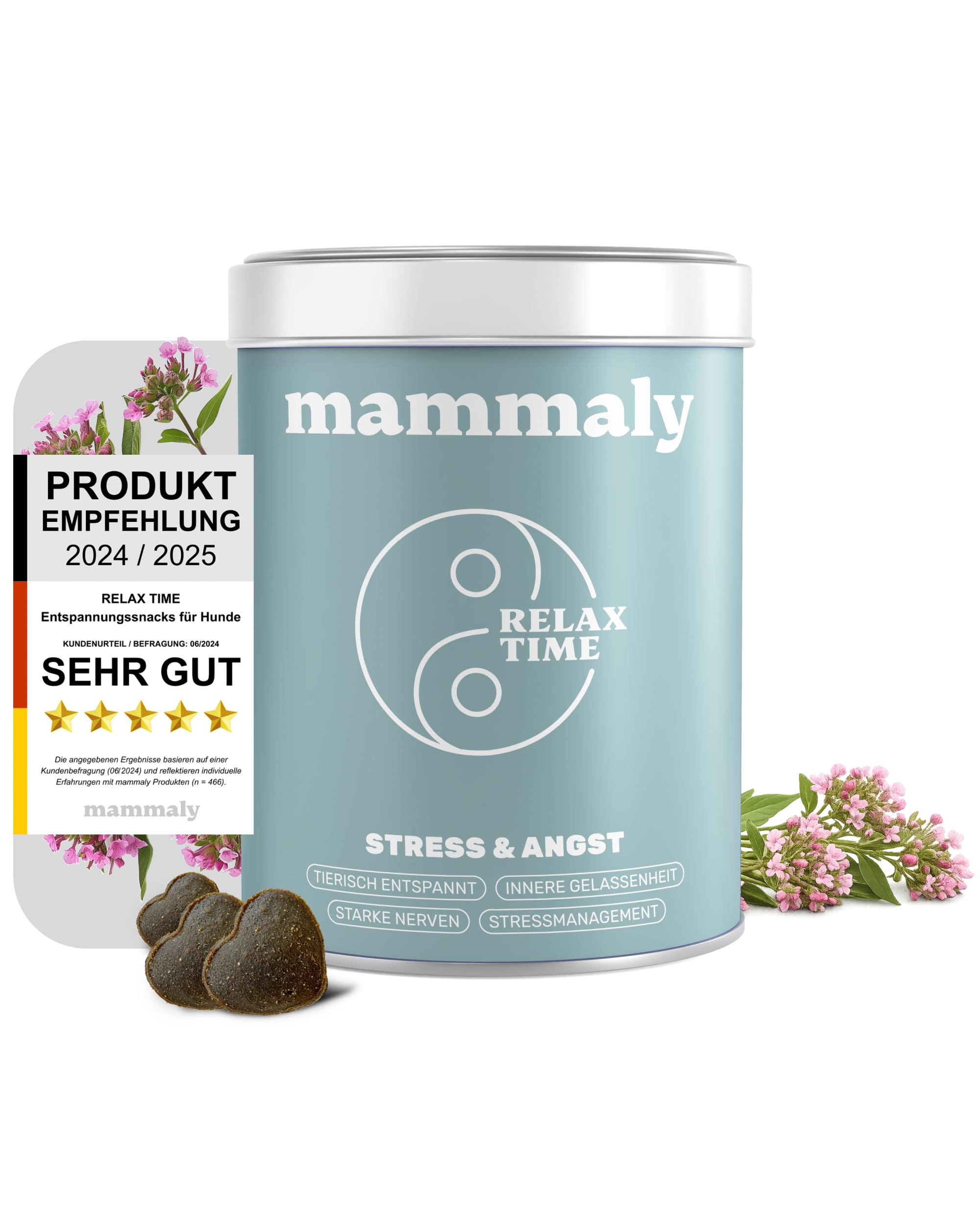 Beruhigungsmittel für Hunde - 60 Snacks (175g) Relax Time von mammaly - Entspannungs- & Anti-Stress-Mittel mit Baldrian - leckere Beruhigungsleckerli zur Entspannung für Deinen Hund auch zu Silvester