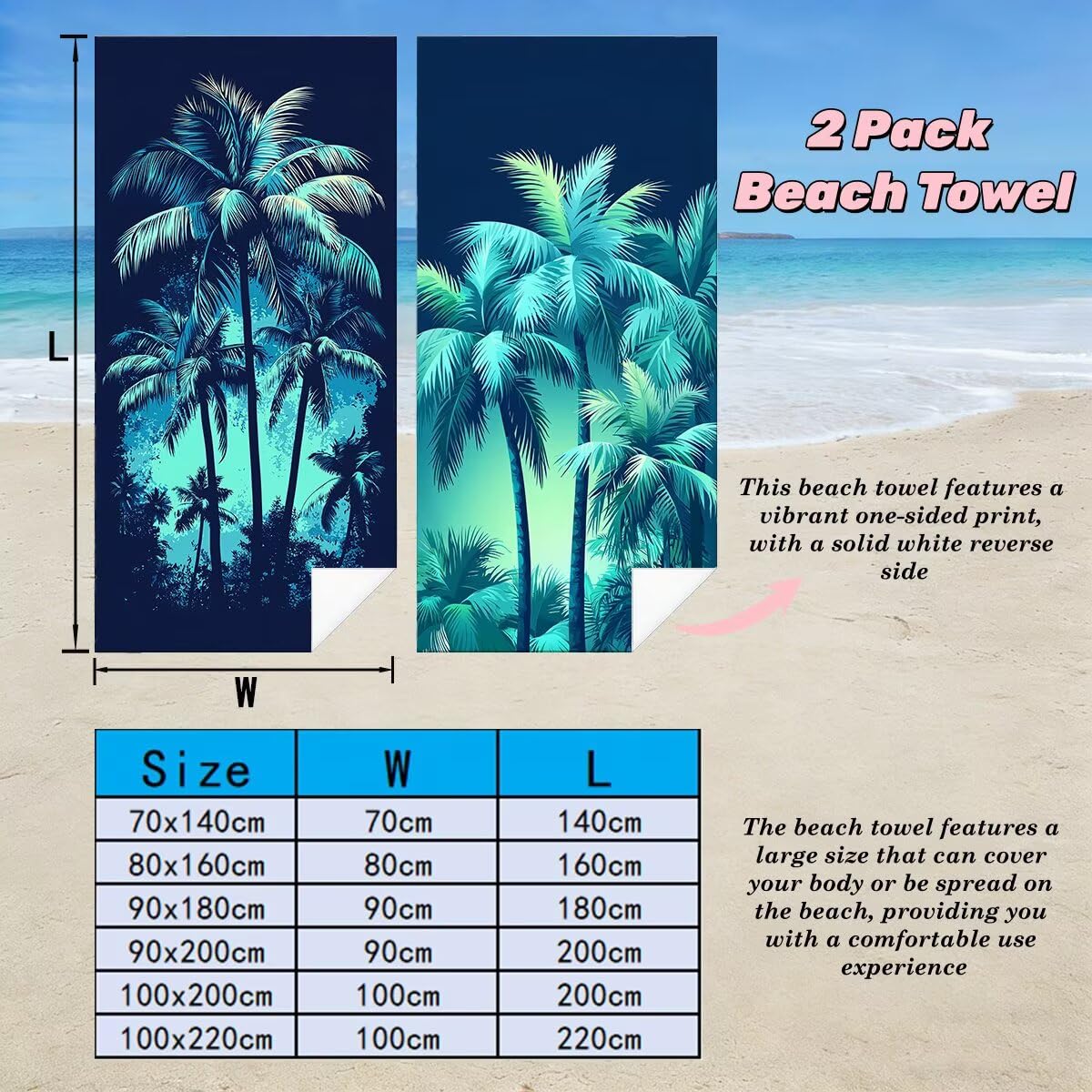 Serviette de Plage XXL 90x200 cm, Lot de 2 Serviette de Bain Microfibre, Anti Sable Serviettes Plage, Séchage Rapide Drap de Bain pour Homme Femme, Portable Fine Serviettes pour Fitness (Arbre) -3869