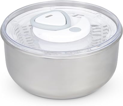 Zyliss Easy Spin 2 Salad Spinner, Large 6L Capacity, Stainless Steel, Serving Bowl, Retractable Cord and Brake System/Easy Cleaning, Dishwasher Safe