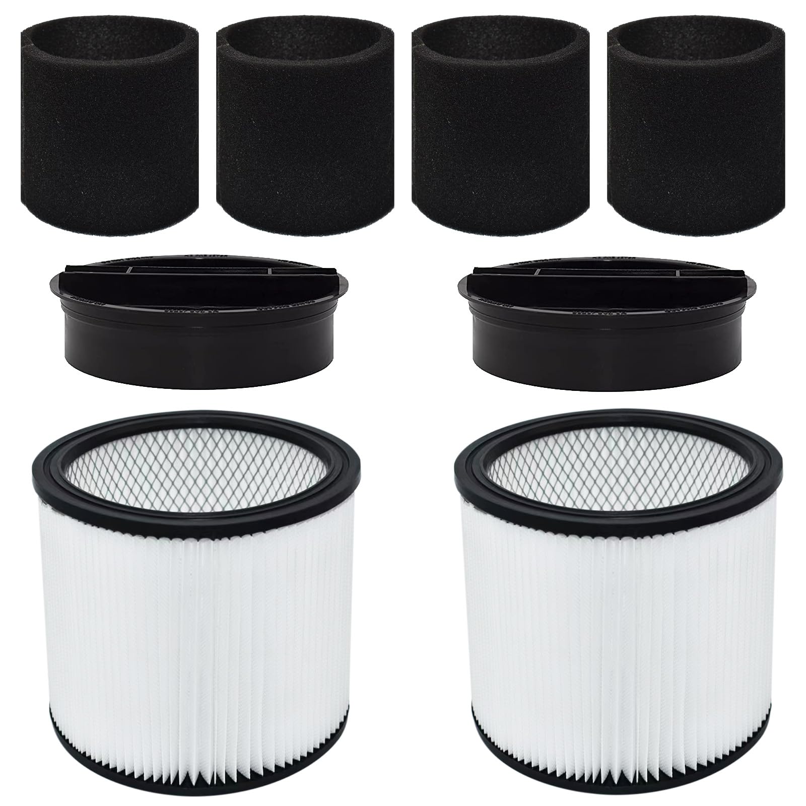 90304 HEPA Replacement Filter Compatible with Shop-Vac 90304, 90333, 90350, 90585 Filters, 5 Gallon and Above Wet/Dry Vacuum Cleaner, 2 Replacement 90304 Filters+2 Lids+4 Foam Filters