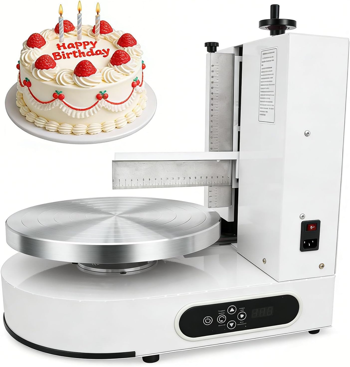 Commercial Cake Icing Machine with Smart LCD Panel, 36cm Turntable & Adjustable Scraper, 60-320RPM Speed, Cake Decorating Supplies for Shops & Home Bakers White