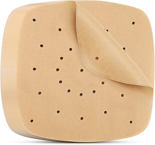 Beasea Papel pergamino perforado, 200 unidades de papel de filtro sin blanquear para freidora de aire de 7 pulgadas, papel de filtro cuadrado