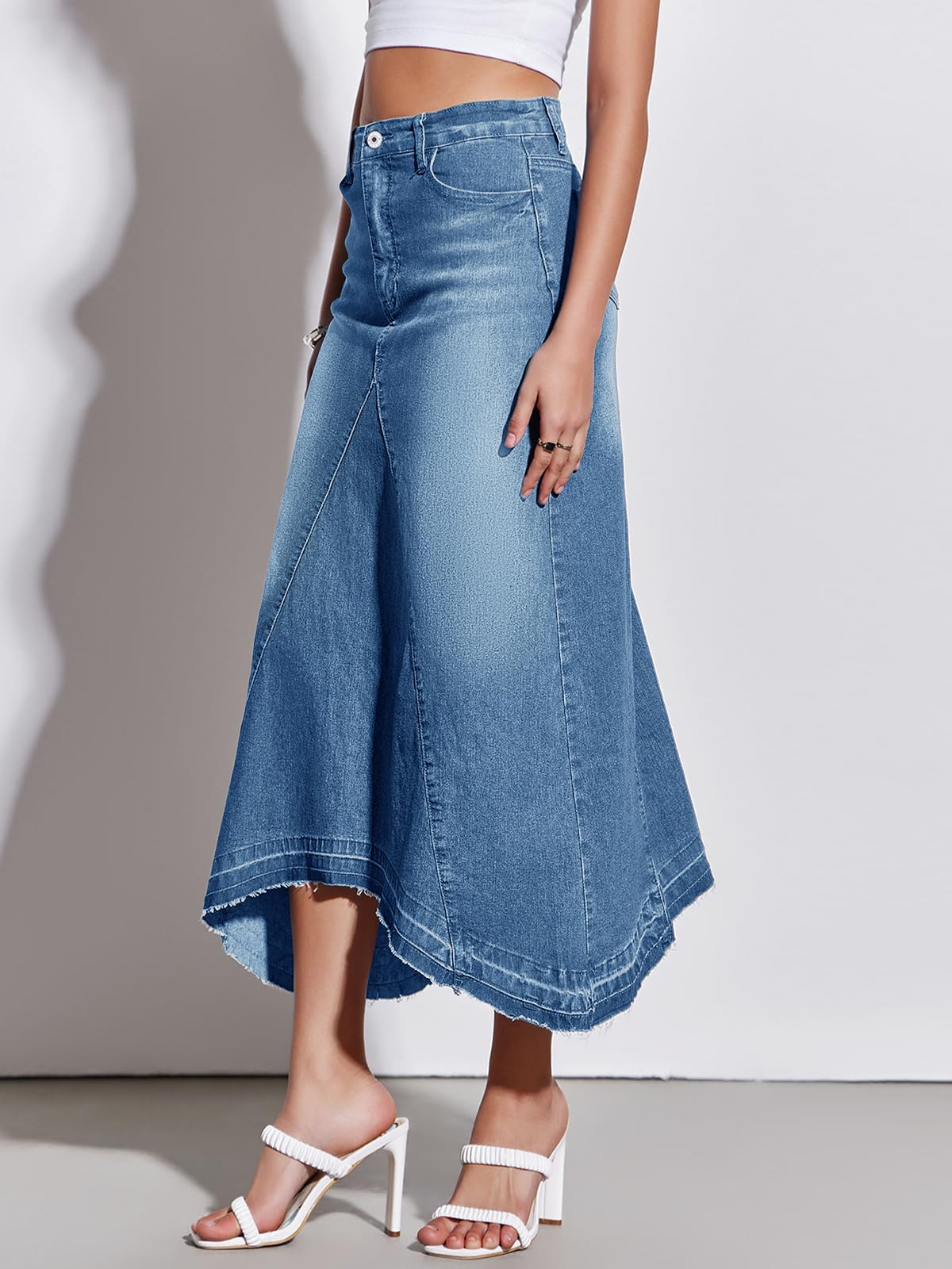 Fisoew Womens Denim Maxi Skirt Doux Femme