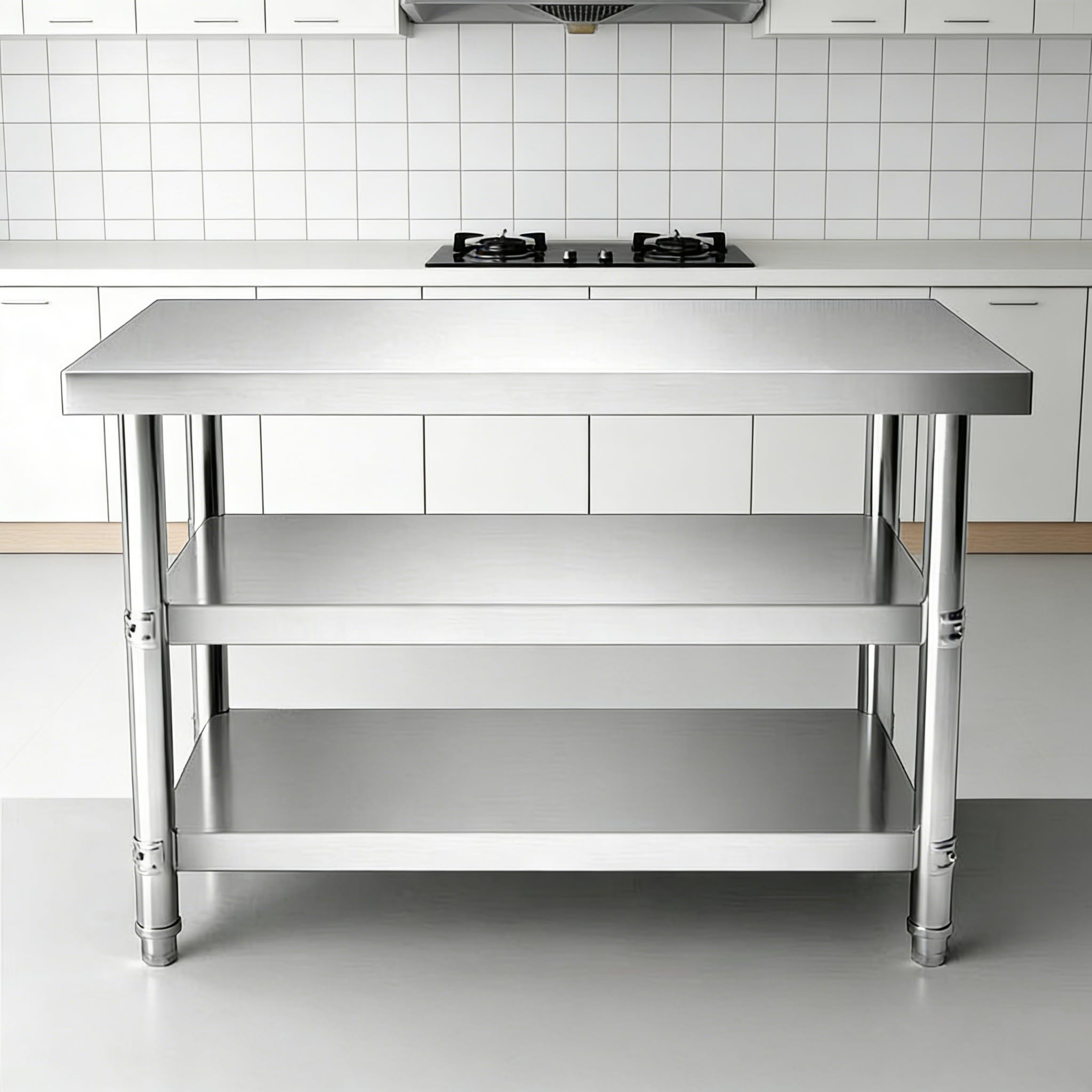 Mesa de trabajo de acero inoxidable, mesa de preparación de alimentos de cocina comercial con estantes ajustables, estación de trabajo utilitaria para restaurante y hogar,