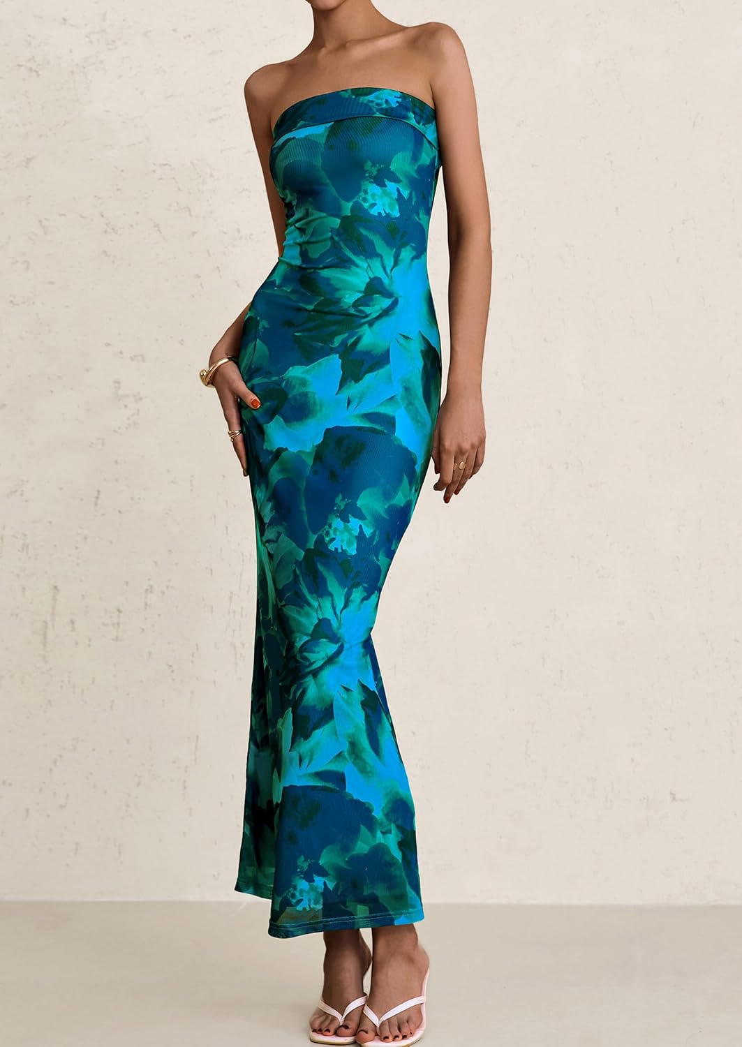 PRETTYGARDEN Womens Summer Printed Tube Maxi Dress Strapless Bodycon Sleeveless Long Beach Vacation Dresses - Image 5