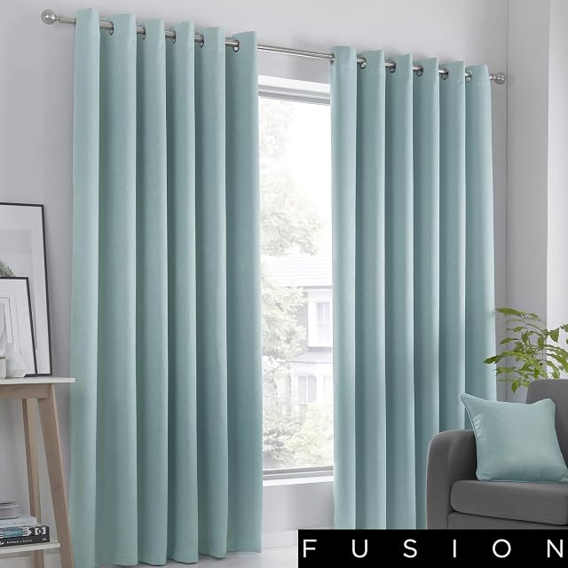 Fusion Strata Woven Eyelet Lined Curtains, Duck Egg, 46 x 72 Inch, 100% Polyester, W117cm (46") x D183cm (72")