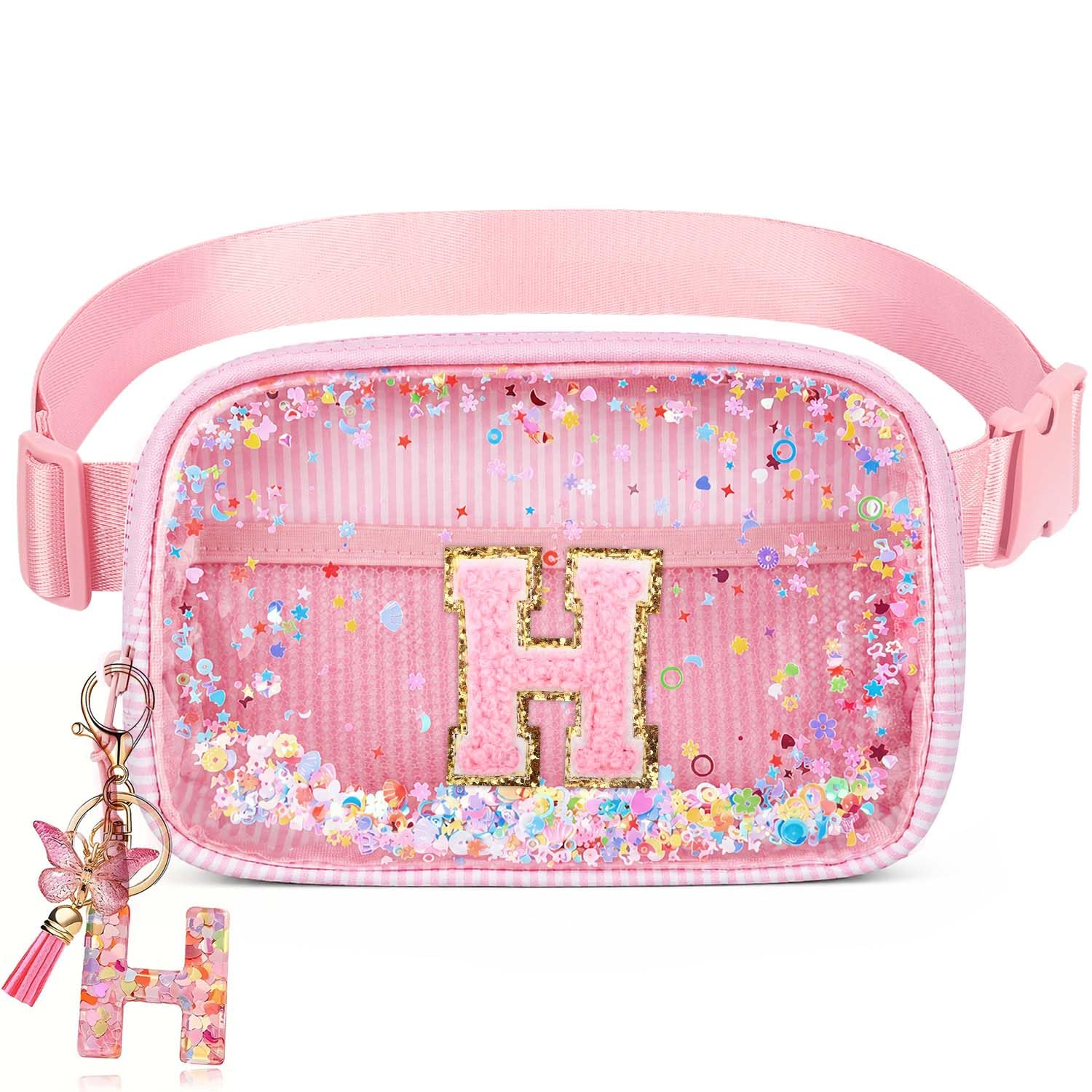 Initial Fanny Pack for Girls - Belt Bag for Teens Kid Teen Girl Kid Birthday Gift Pink H