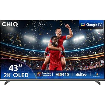 CHIQ 43 Inch TV (108 cm), FHD Smart TV, QLED with HDR10, Google TV, Prime Video, Netflix, HBO Max, Triple Tuner (DVB-C/-S2/-T
