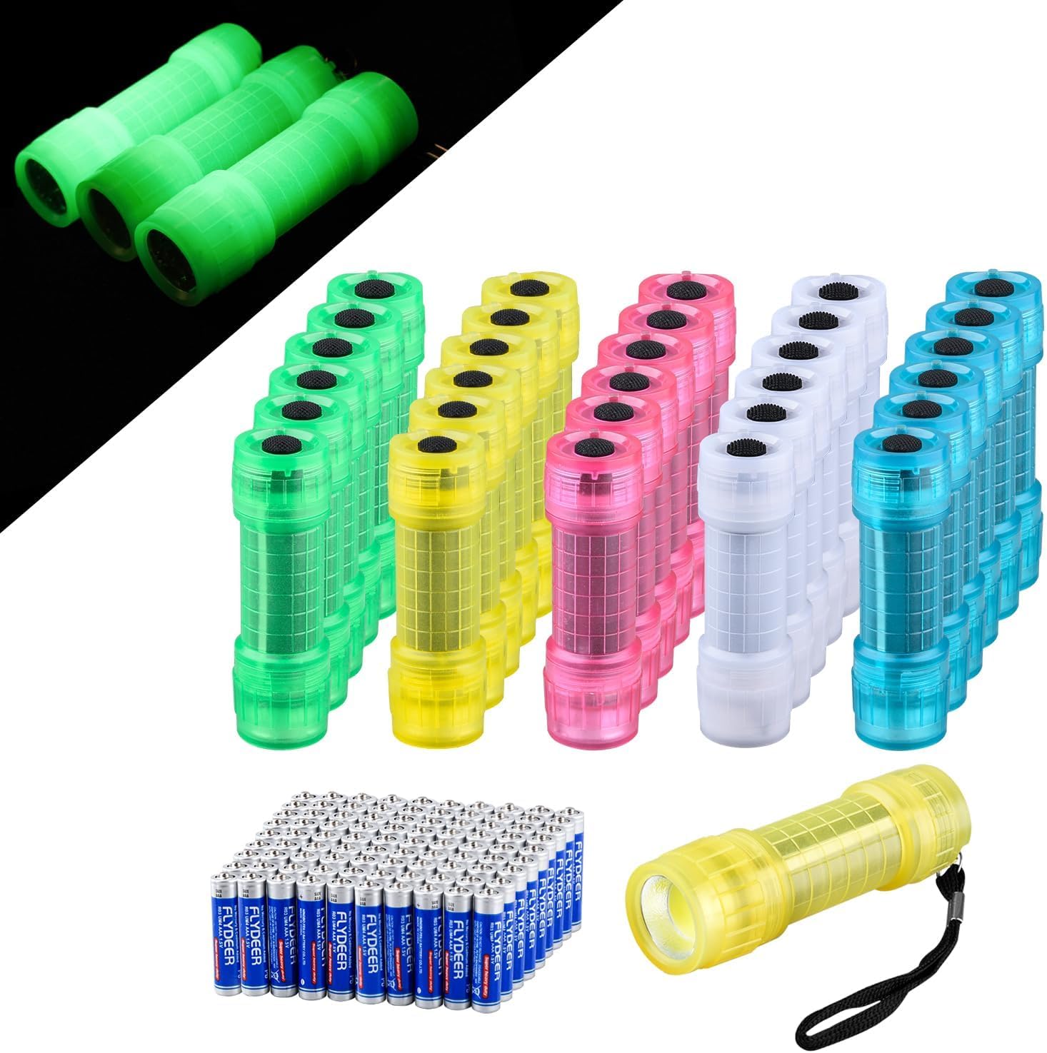 KunHe 30 Pack Glow in Dark Flashlights Small Mini Flashlight for Kids Bulk flashlights with Batteries Christmas Gifts Stocking Stuffers for Kids Halloween Birthday Party Bulk Christmas Gifts
