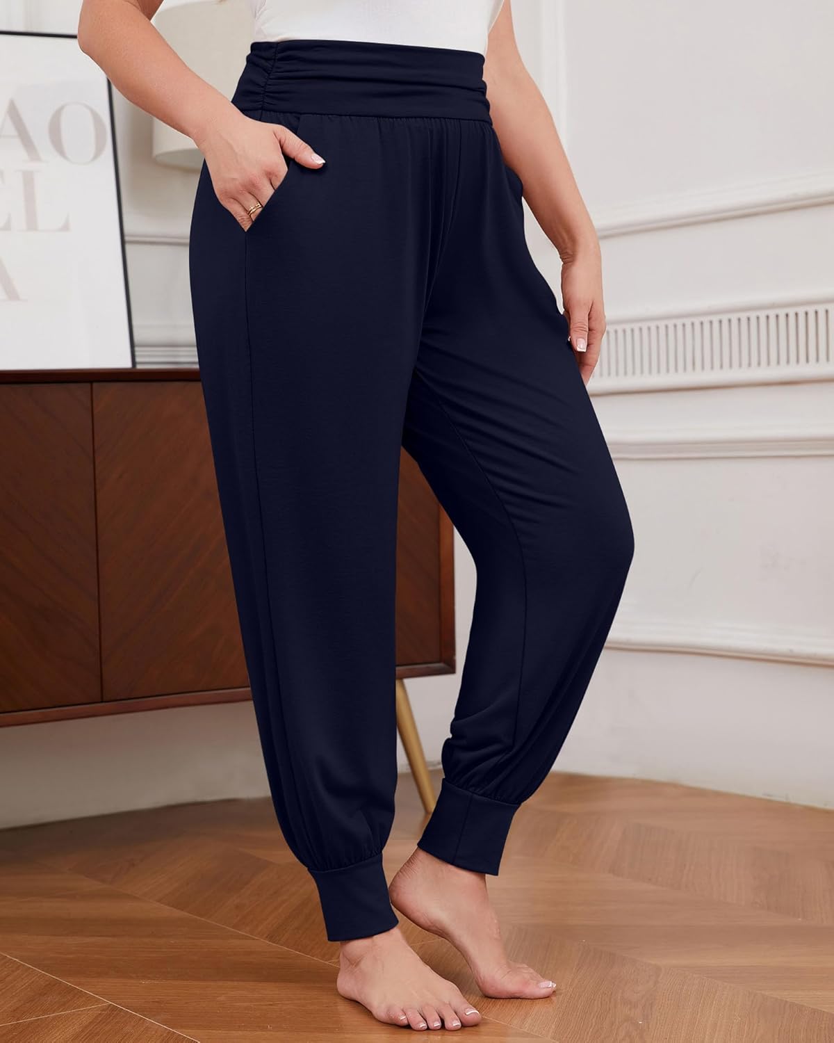 2 Pack Womens Plus Size Yoga Joggers, Loose Workout Sweatpants Comfy Lounge Pants with Pockets Casual Pajama Pants - Image 4