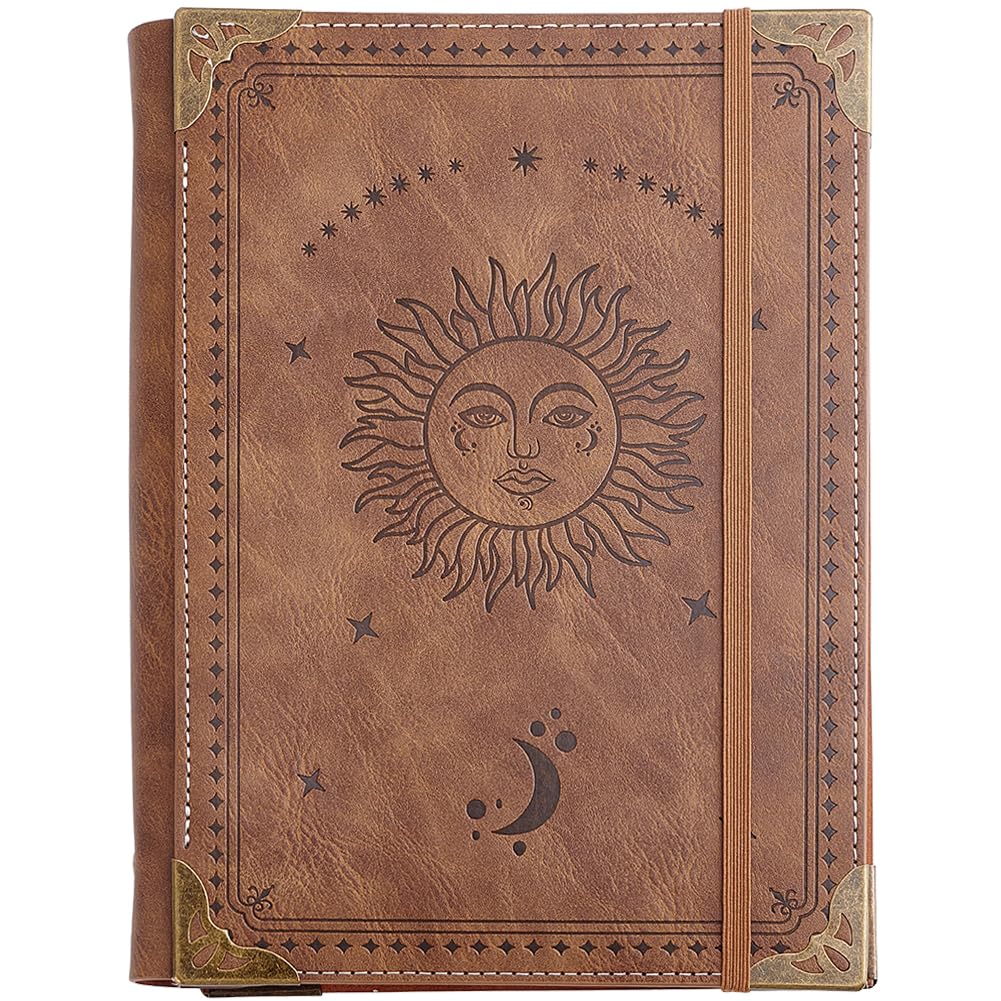 CALFOVERA A5 Vintage Leather 6 Ring Binder Planner Notebook Refillable PU Leather Binder Sun Journal Notebook Organizer with 160 Lined & Blank Loose Leaf Pages for Work Study Daily(Brown)