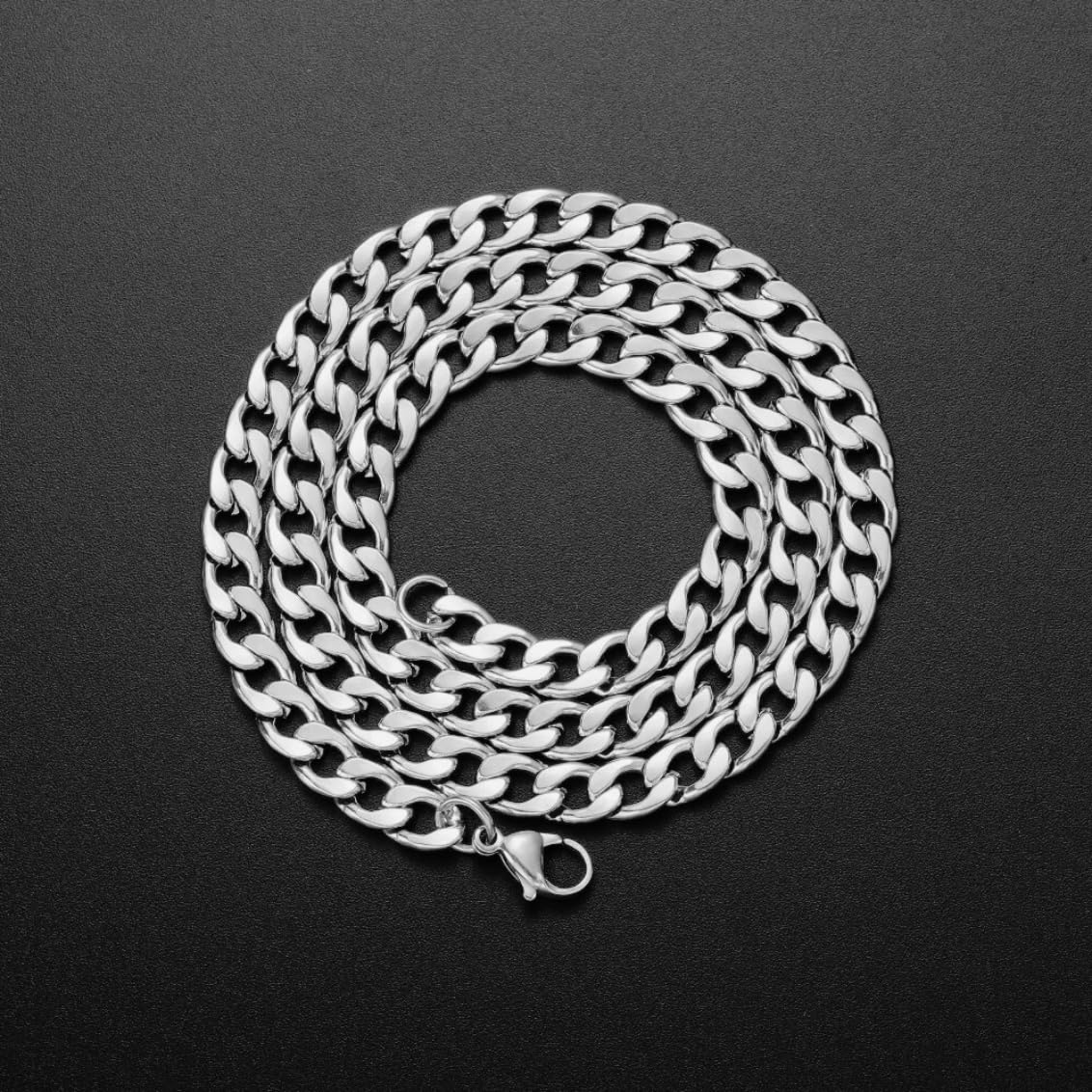 Set/Collana a catena cubana massiccia da 60 cm per uomo, catena in acciaio inossidabile placcata in oro 18 k. Fatto a mano. Regalo. Gioielli da uomo (Oro/Argento/Nero 7mm)