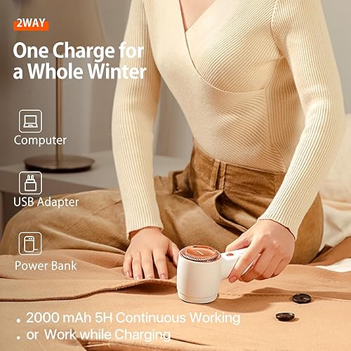 Miniatura 7 de TORRAS Afeitadora de tela, removedor de pelusas, recargable, eléctrica, de 3 velocidades, para quitar pelusas, para cachemira, lana, abrigo,