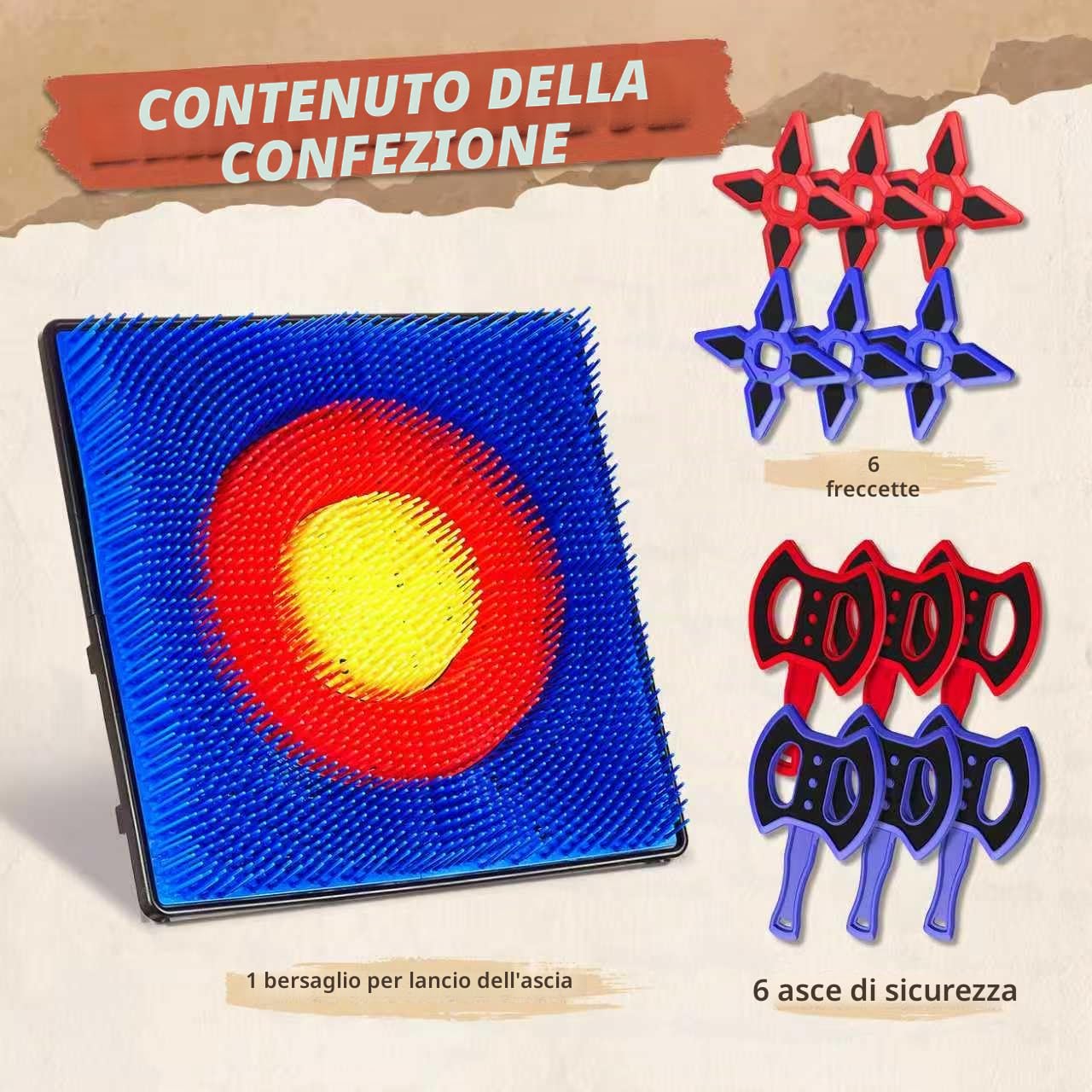 POPERFUN Gioco di lancio dell'ascia con 6 Freccette, 6 Asce, Giocattoli per Interni ed Esterni, Giochi in Giardino, Regali di Compleanno e Natale per Bambini