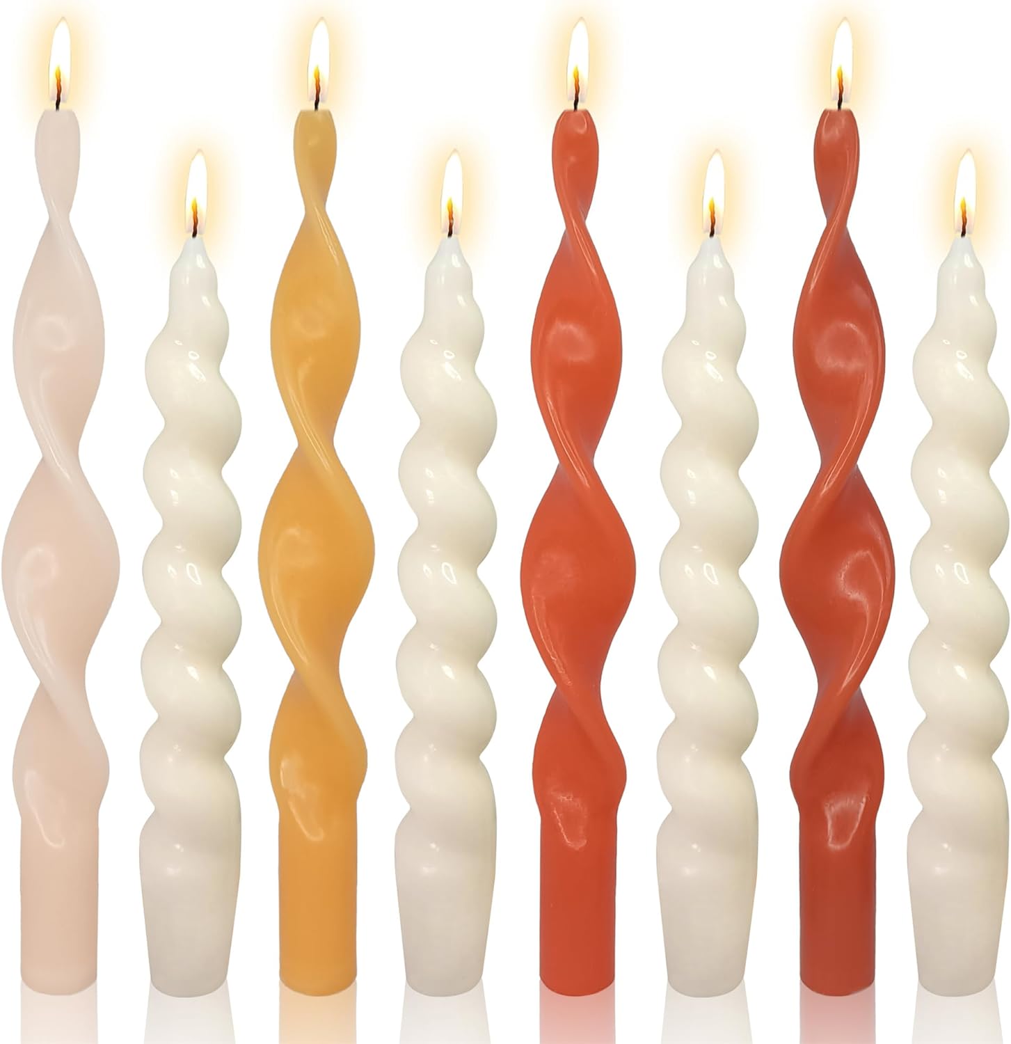 8pcas White Candles and Orange Taper Candles Twist Candlesticks Tapered Candles for Home Décor Weddings Festive Holiday