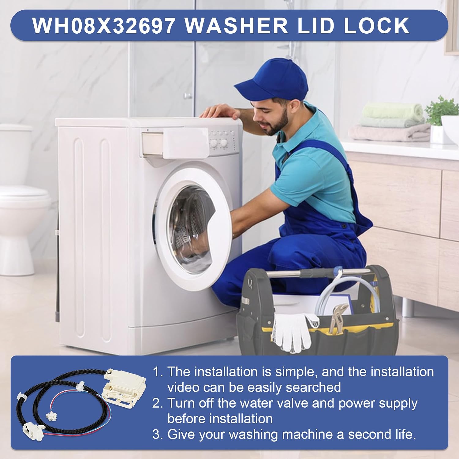290D3070P002 WH08X32697 Lid Lock Switch Assembly Compatible with Parts of GE HotPoint Washing Machine, GTW220ACK1WW GTW220ACK2WW GTW220ACK3WW GTW220ACK4WW GTW220ACK5WW GTW330ASK0WW GTW330ASK1WW
