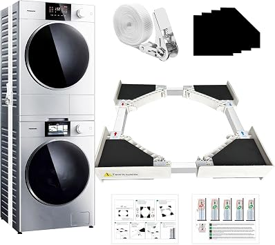 Universal Washer Dryer Stacking Kit - Reinforced Universal Stacking Kit for 24 - 29 Front Load Washer & Dryer, Includes Anti-Vibration Ratchet Strap for Secure, Stable Stacking