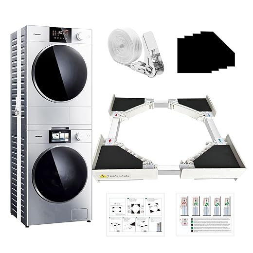 Universal Washer Dryer Stacking Kit - Reinforced Universal Stacking Kit for 24" - 29" Front Load Washer & Dryer, Includes Anti-Vibration Ratchet Strap for Secure, Stable Stacking